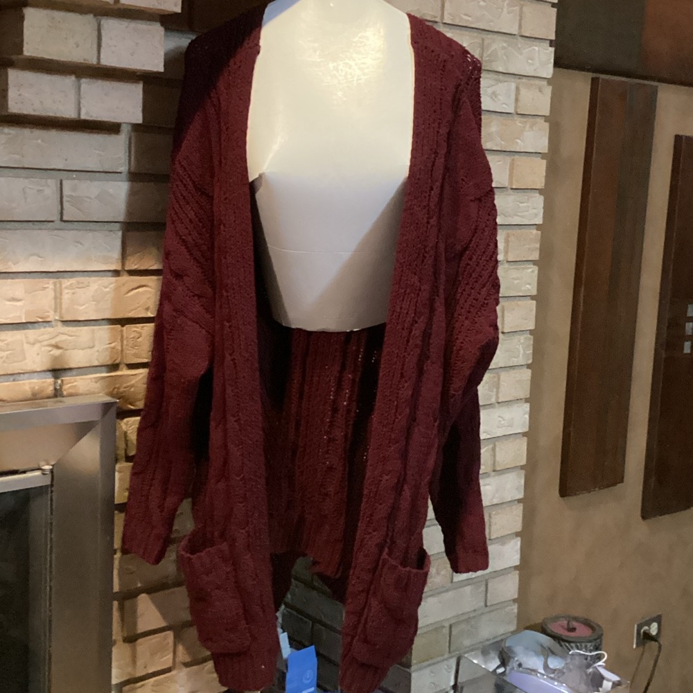 Love Tree Burgundy Cable Knit Cardigan